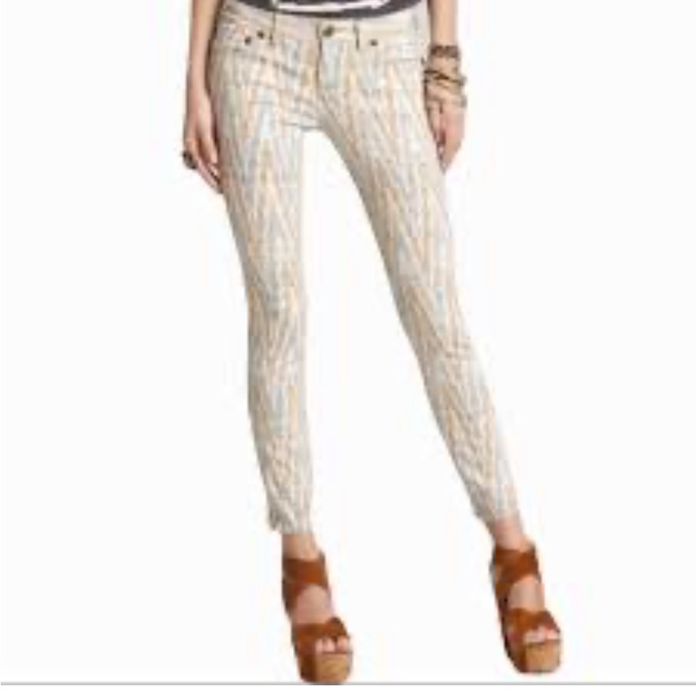 [3 for 20 Jeans]: Womens Jeans Free People Ivory Ikat Cropped Skinny Jeans - Picture 3 of 10